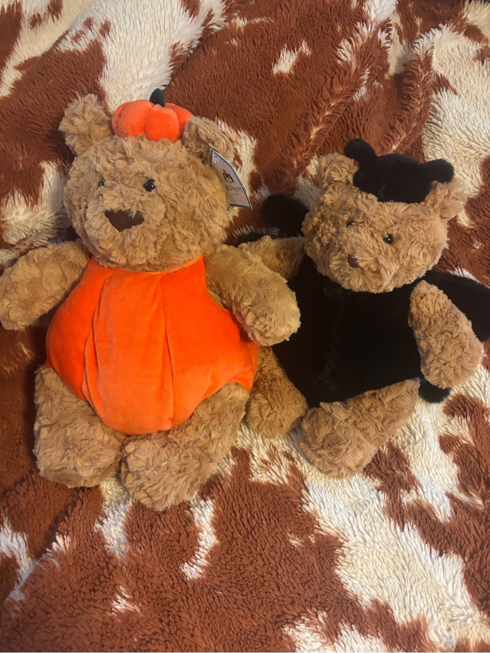 Jellycat Plush Halloween Pumpkin and Bat Bear Set - Brown, Orange, Black